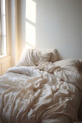 Fototapeta na wymiar A simplistic view of a soft inviting bed AI generated