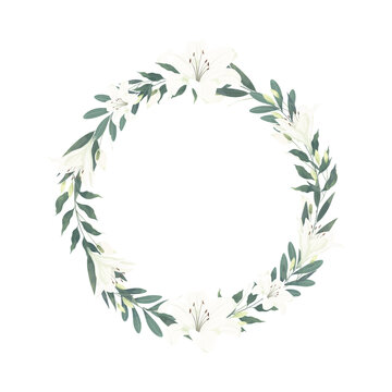 White Lily Wreath Flower Frame Background