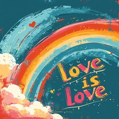 an illustration of a rainbow with the words Love is Love
