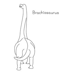 笑顔で可愛い恐竜ブラキオサウルスの線画（後ろ）