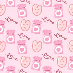 Seamless pattern of Love Valentine's on a yellow background