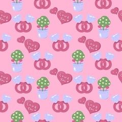 Seamless pattern of Valentine's on a pink background