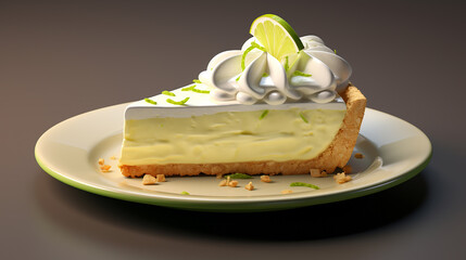 A zesty key lime pie with a realistic whipped cream topping, ideal for a Floridian cafe 3d rendered - obrazy, fototapety, plakaty