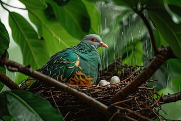 Elegant pose of the Fruit Dove guarding the nest in rain forest AI Generative
