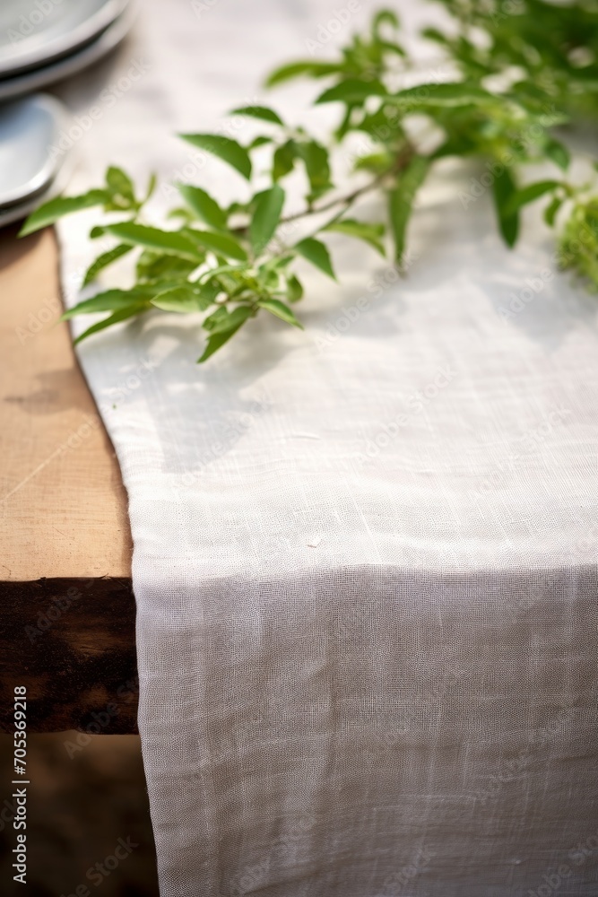 Poster close up of a rustic linen table runner ai generated
