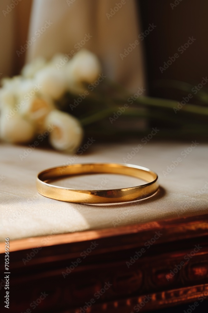 Aufkleber close up of a simple gold bangle on a table ai generated