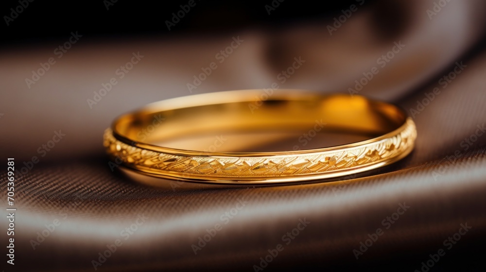 Poster close up of a simple gold bangle on a table ai generated
