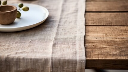Close up of a rustic linen table runner AI generated