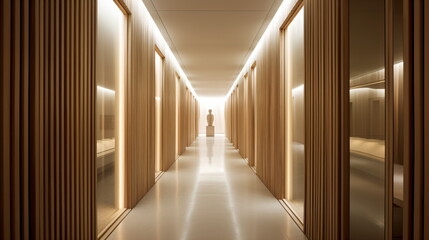 United States tea house, narrow corridor interior design - Generative AI