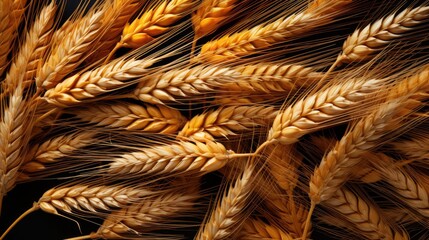 wheat seeds closeup, flat lay, top view.
