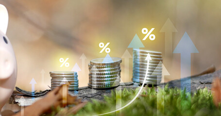 Investments concept. Concept of savings and investments on green backdrop,. Recycling, the...