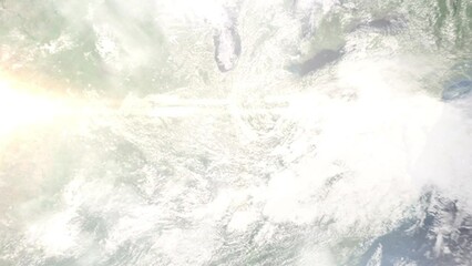 Zoom in from space and focus on Bedford, Indiana, USA. 3D Animation. Background for travel intro. Elements of this image furnished by NASA.