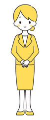 黄色｜笑顔で手を組む女性｜スーツ