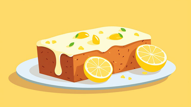 flat illustration lemon pound cake . a vibrant simple cake illustration