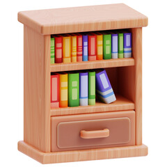 PNG 3D bookshelf icon isolated on a white background