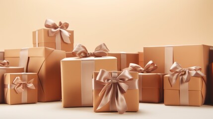 Closeup of minimalistically decorated Christmas presents AI generated