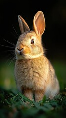 Fototapeta premium A cute little rabbit playing happily on the lawn