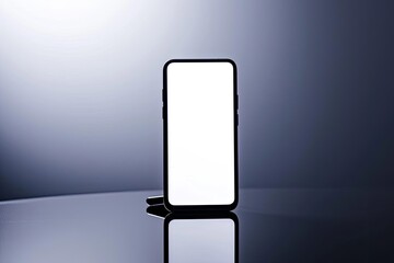 A sleek modern smartphone on a reflective surface with a blank screen