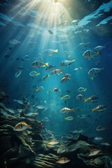 Fototapeta na wymiar Fish swimming rapidly under the ocean AI generated