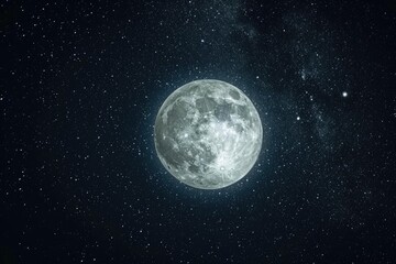 Bright full moon in a starry night sky