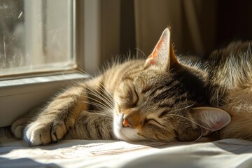 Cat napping peacefully in a sunlit window