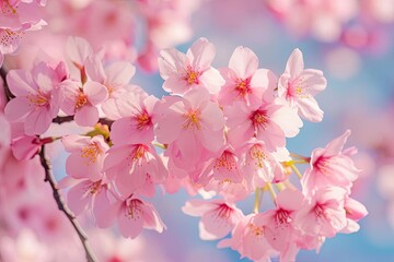 Obraz premium Cherry blossoms gently swaying in a spring breeze