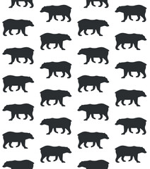 Vector seamless pattern of flat hand drawn grizzly bear silhouette isolated on white background