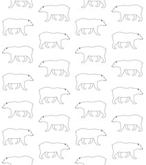 Vector seamless pattern of flat hand drawn grizzly bear isolated on white background