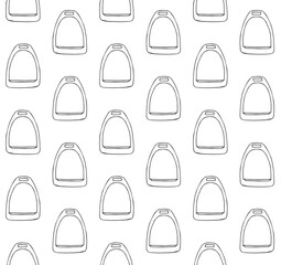 Vector seamless pattern of hand drawn doodle sketch horse riding stirrup isolated on white background