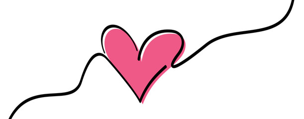 Single pink heart continuous wavy line art drawing on white background.