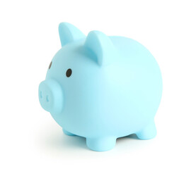 Blue piggy bank isolated on white background