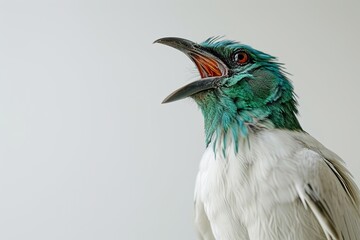 Fototapeta premium Portrait angry pose of Bali Starling standing on white background AI Generative