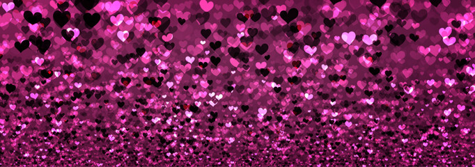 Purple magic background with glittering heart shapes. Happy Valentine's day header or banner or letter template.