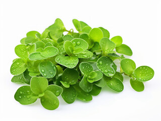 Close-up of marjoram leaves on white background, vitamin and health concept. Generative AI.