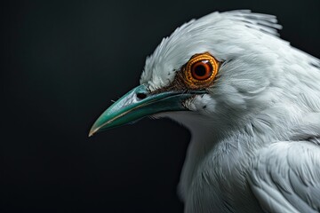 Portrait  macro of Bali Starling standing on the black background AI Generative