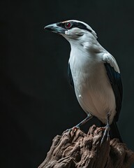 Elegant pose of Bali Starling standing on  old log AI Generative