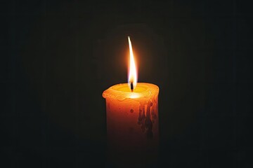 Single candle flame flickering in a dark room