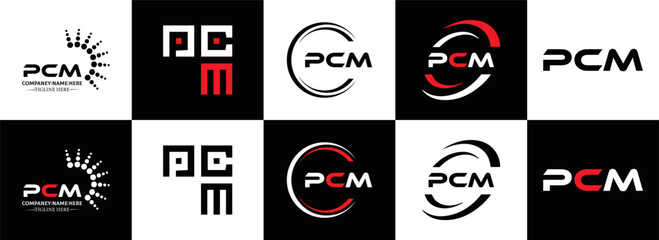 PCM logo. P C M design. White PCM letter. PCM, P C M letter logo design. Initial letter PCM letter logo set, linked circle uppercase monogram logo. P C M letter logo vector design.	
