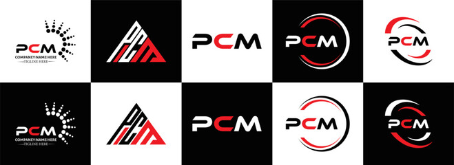 PCM logo. P C M design. White PCM letter. PCM, P C M letter logo design. Initial letter PCM letter logo set, linked circle uppercase monogram logo. P C M letter logo vector design.	
