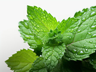 Close-up of Fresh mint leaves on white background, vitamin and health concept. Generative AI.