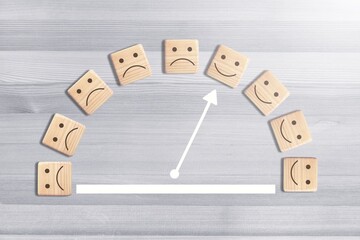 Barometer with set of faces icons. Concept of emotion