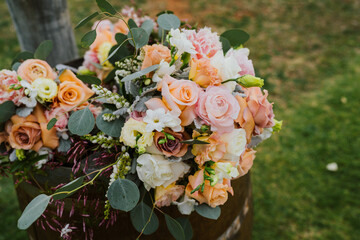 Pastel wedding bouquet of roses