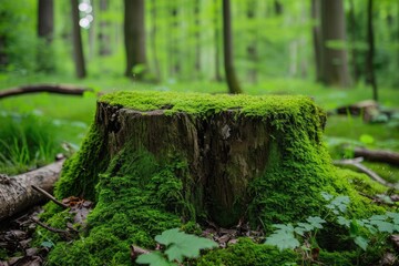 Old tree stump covered in moss Nature's resilience