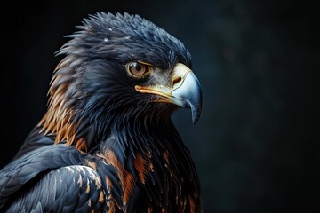 Fototapeta premium Right side view of Black Eagle standing on the dark background AI Generative