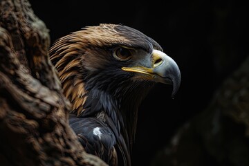 Side view of Black Eagle with light exposure on black background AI Generative