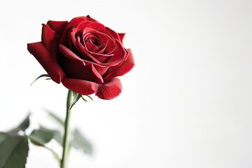 Single red rose in full bloom against a white background