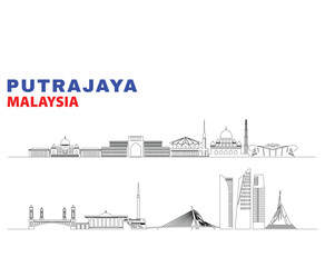 Artline Putrajaya Malaysia city skyline silhouette. Landmarks of Malaysia. Vector city of Malaysia	