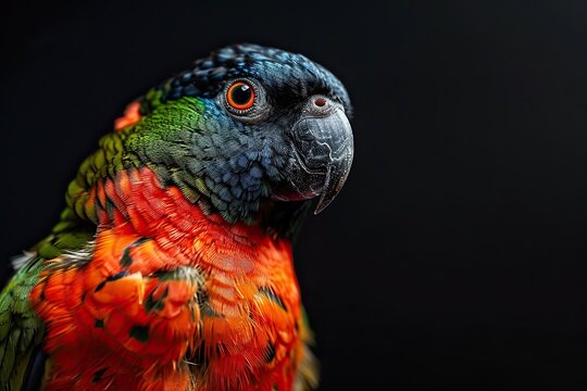 Portrait beautiful of Blue-faced Parrot Finch with beautiful feather on black background AI Generative