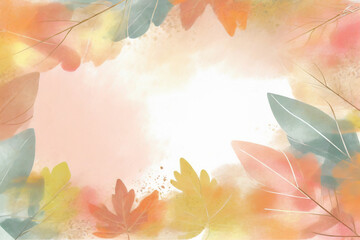 Fototapeta na wymiar Frame of watercolor abstract background autumn collection with seasonal leaves.