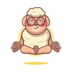 calm sheep animal character mascot with yoga meditation pose isolated cartoon